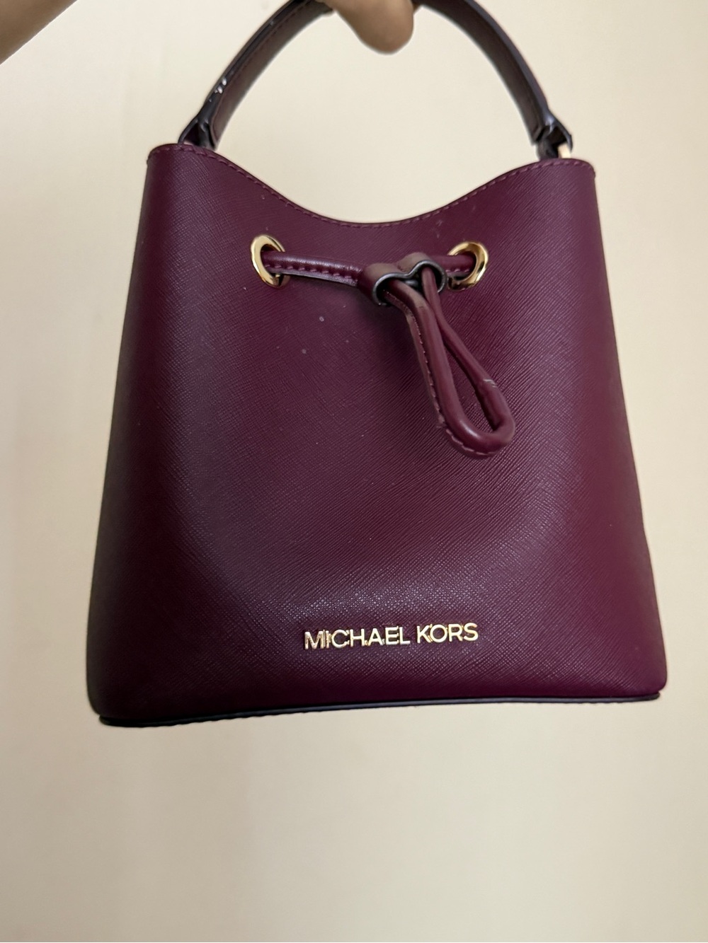 Michael Kors Plum Saffiano Mini Bucket Bag with Gold Hardware